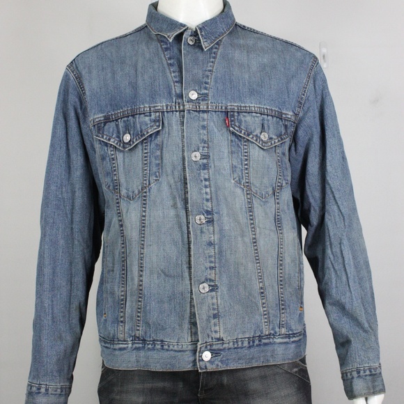 Levis denim jean trucker jacket L blanket lined bl